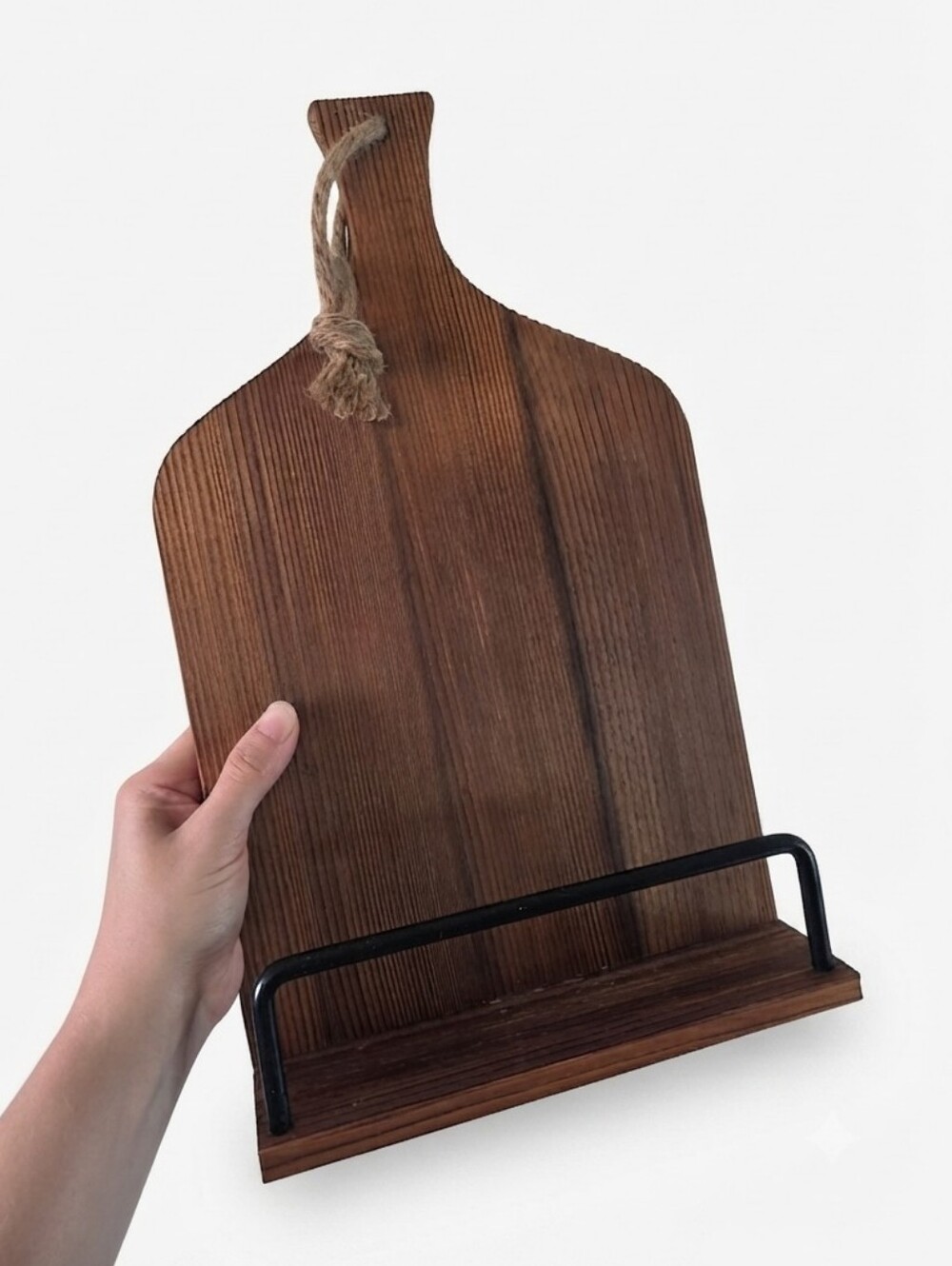 Rustic Wood Cutting Board Cookbook Stand Tablet Holder Farmhouse Kitchen Decor